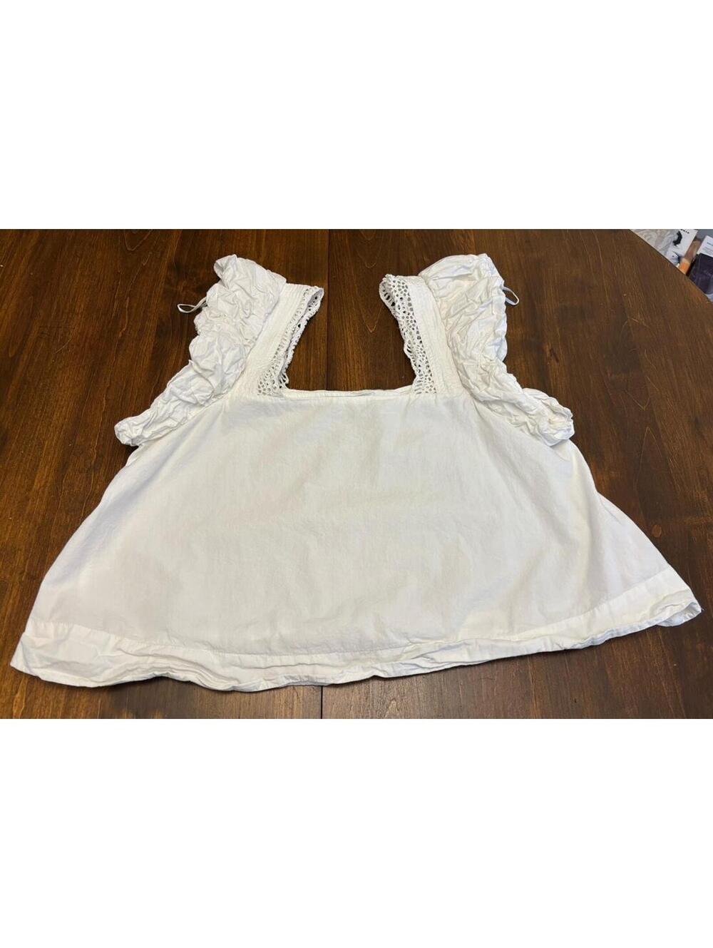 Women’s Anthropologie Flutter Sleeve Blouse White Eyelet Lace Top SizeL Boho